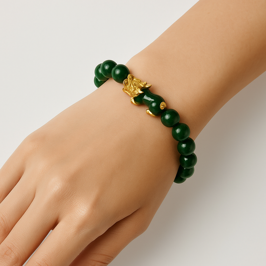 Jade Wealth & Protection Bracelet with Pi Xiu Charm